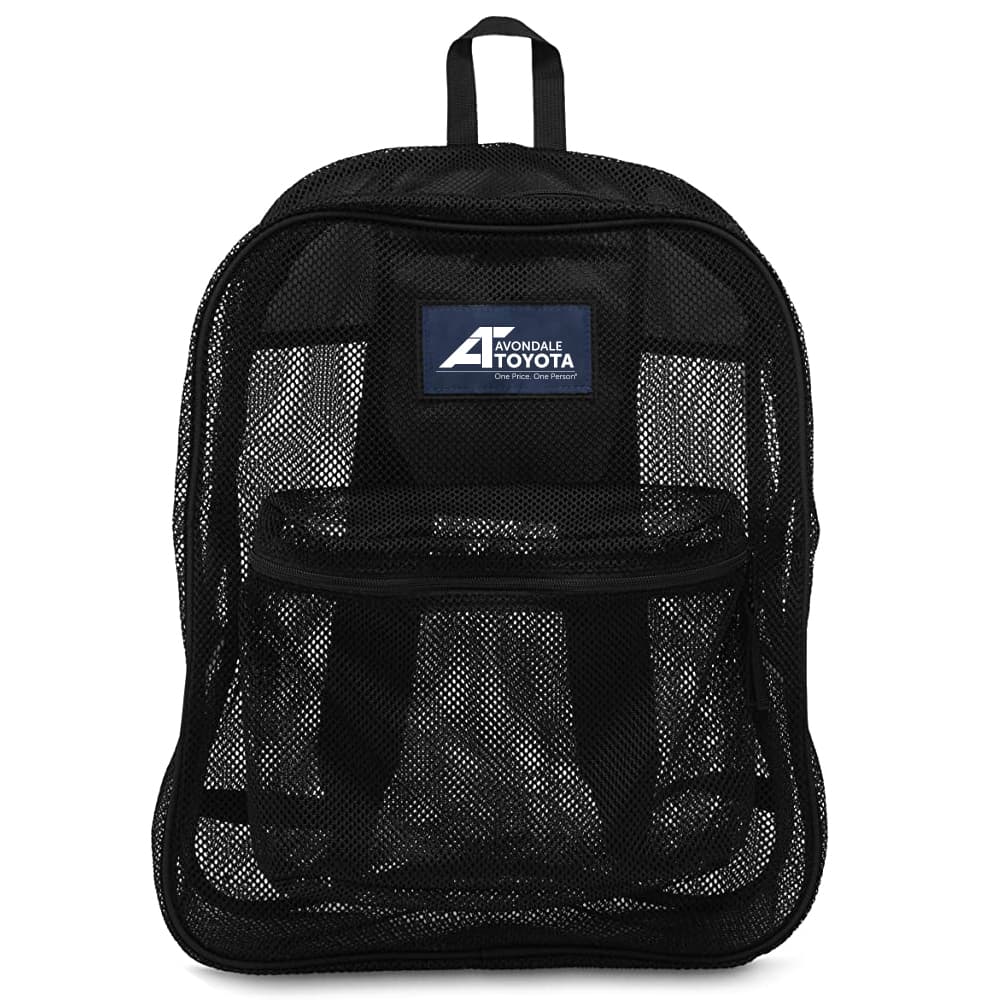 Custom Logo Mesh Backpack โ polyester mesh body with custom branding
